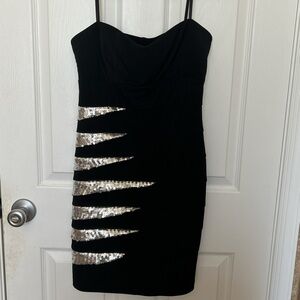black and silver sequin dress